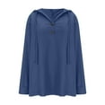 thumbnail image 5 of Women's Long Sleeve Hooded Sweatshirt Top with Button Front Casual Loose Fit Solid Color Soft Warm Fashion Essential for Daily Wear Travel Loungewear | CSEONE,Navy XL, 5 of 8