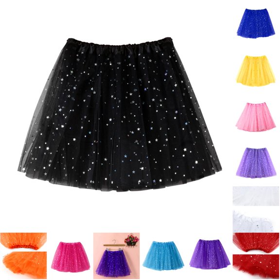 Wxolcjlv Women's Star Sequin Tulle Mini Skirt Elastic Waist Lightweight Party Skirts