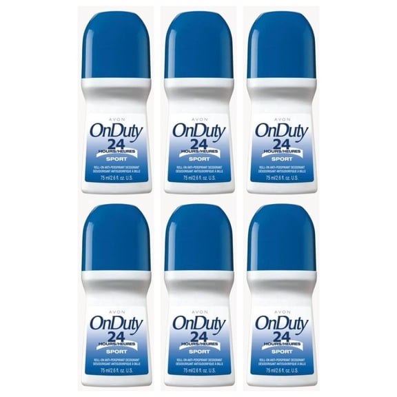 Avon On Duty 24-Hour Deodorant for Men, Non-Staining Antiperspirant Deodorant, Sport, 2.6 fl oz, 6 Pack