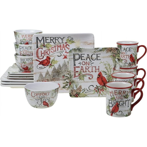Certified International Evergreen Christmas 16pc Dinnerware, Service for 4, Multicolored