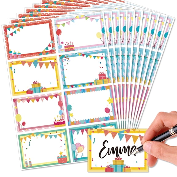 80Pcs/10 Sheets Party Theme Name Tags Stickers 3.3x2.4 Inch Self Adhesive Name Tags Blank Name Labels Writable Adhesive Name LabelDIY