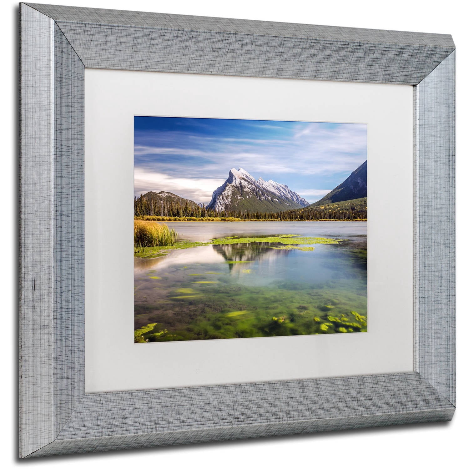 Trademark Fine Art 'Mount Rundle Banff' Canvas Art by Pierre Leclerc, White Matte, Silver Frame