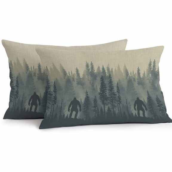 Mysterious Misty Outdoor Pillow Covers Pack of 2 Forest Bigfoot Monster Waterproof Throw Pillow Covers Decorative Cushion Cases for Patio Garden Tent Balcony Couch 20x12 inch