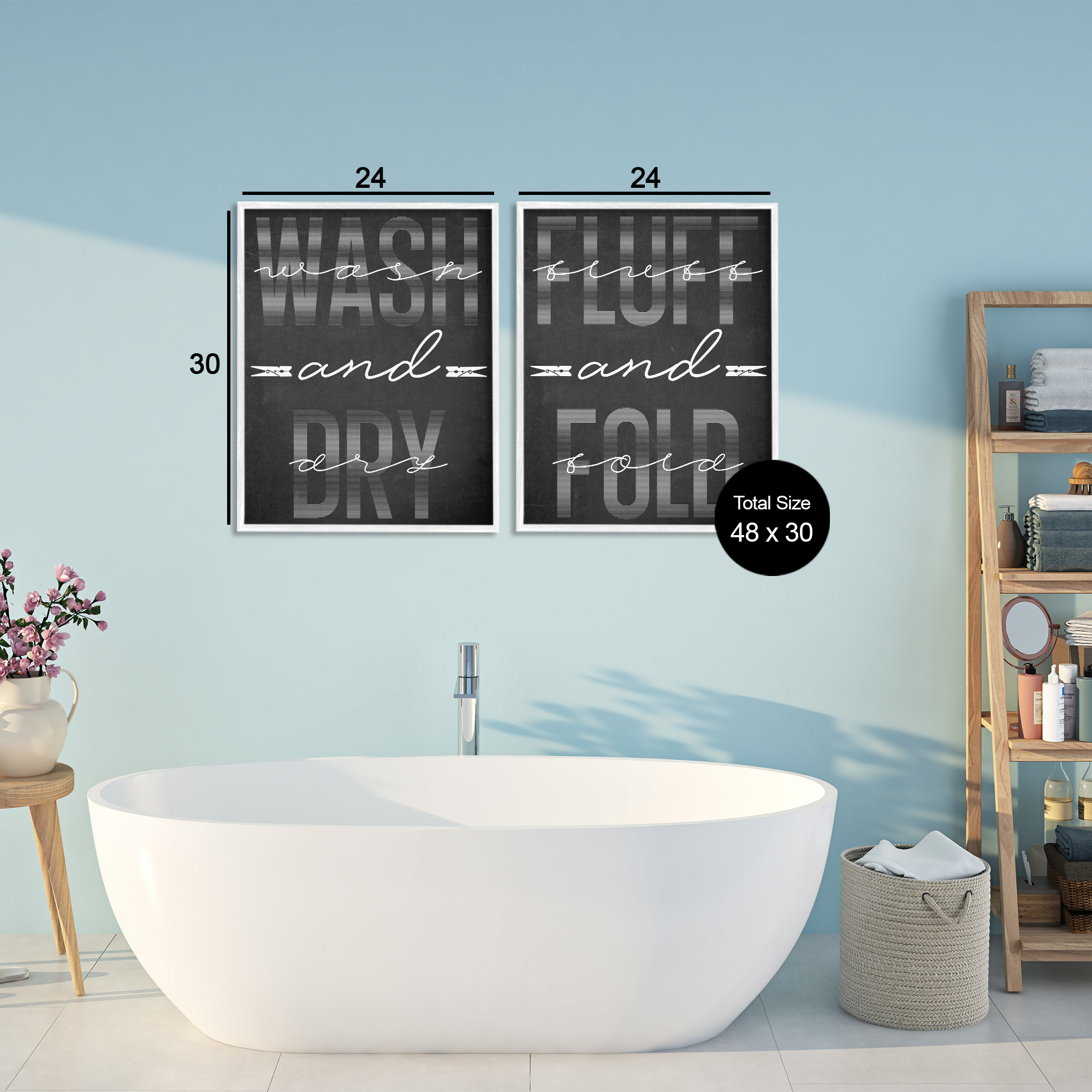 Laundry Words in Black 2 Piece White Framed Giclee Art Set, design by Marcus Prime