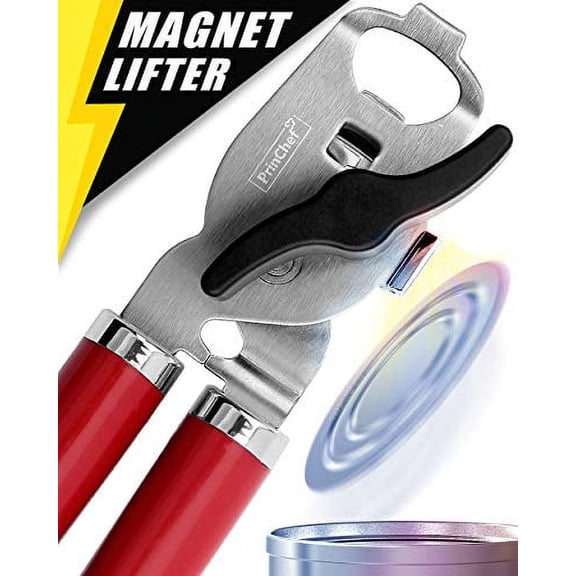 Can Opener, No-Trouble-Lid-Lift Magnet Manual Can Openers, Stainless Steel Sharp Blade for Beer/Tin/Bottle, Big Turning Knob Soft Handles Good for Seniors