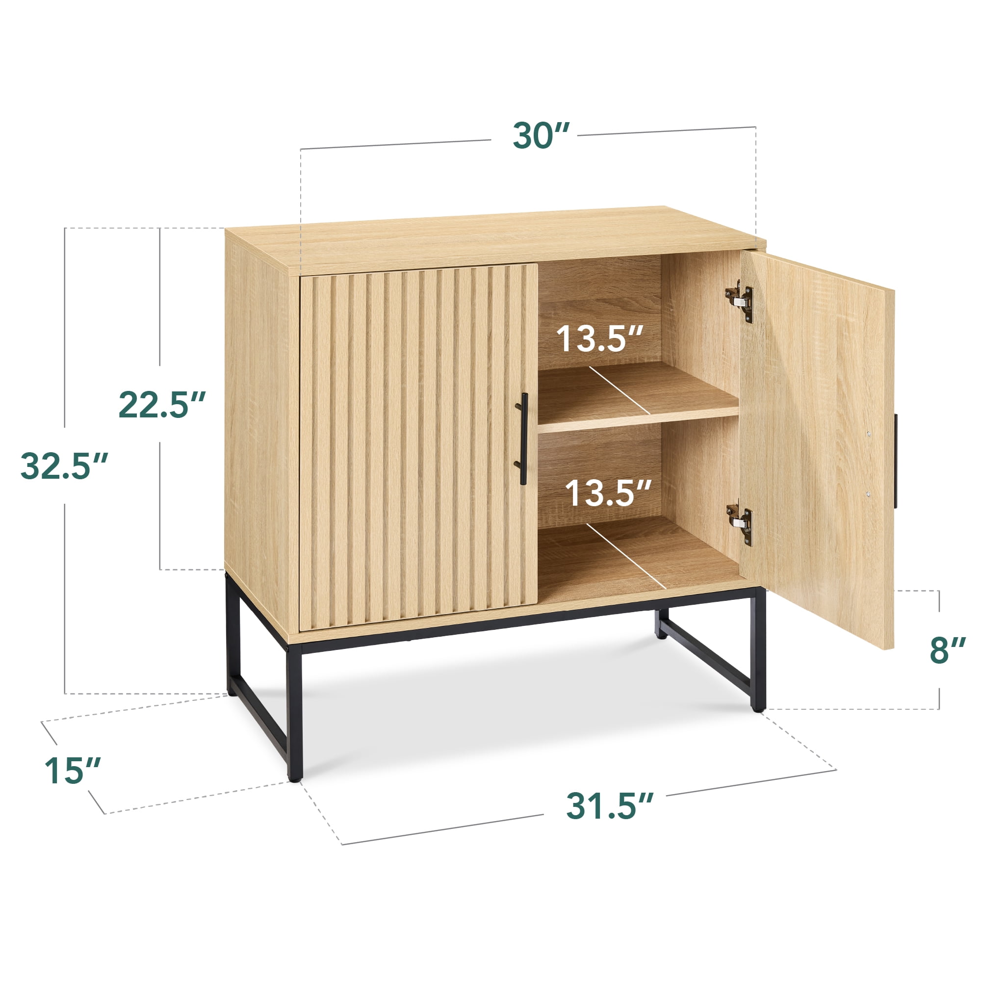 Best Choice Products 2-Door Slatted   Storage Cabinet, Accent Furniture w/ Non-Scratch Foot Pads - Natural