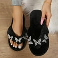 thumbnail image 2 of Lovskoo 2024 Fuzzy Slippers for Women Open Toe Warm Cute Plush Soft Soled Cotton Shoes House Slippers for Women Indoor Black, 2 of 9