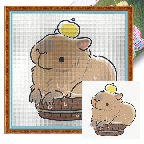 Kit Punto Cruz Capibala Impreso Hilo Algodón Ecológico Bordado 11CT 40x40cm