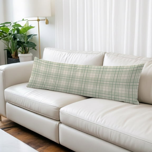 Buffalo Plaid Body Pillow Cover, Pillowcase Protectors with Zipper, Breathable Decorative Throw Pillow Case Cover, Sage Green Olive Farmhouse Gingham Striped Pillow Shams for Couch Sofa 20x54Inch