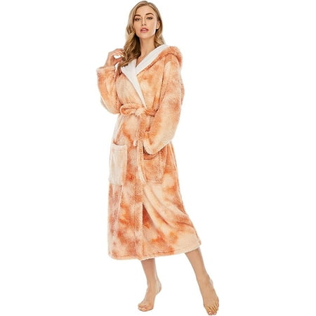 

QWZNDZG Women’s Robe Tie Dye Warm Fleece Hooded Bathrobe