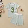 thumbnail image 2 of mgoYE Toddler Baby Boy Birthday Outfit Three Letter Embroidery Waffle T-shirt Top Jogger Shorts Summer Birthday Clothes(Light Green,3-4 Years), 2 of 9