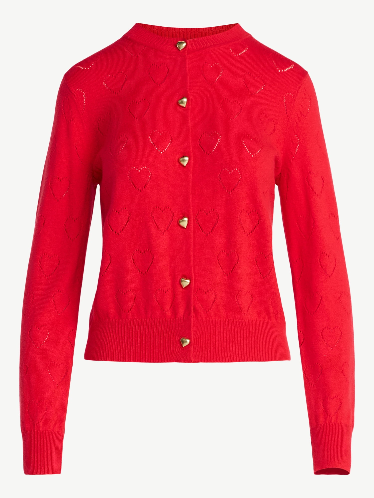 Free Assembly Women's and Women's Plus Heart Cardigan Sweater with Long Sleeves, Lightweight, Sizes XS-4X