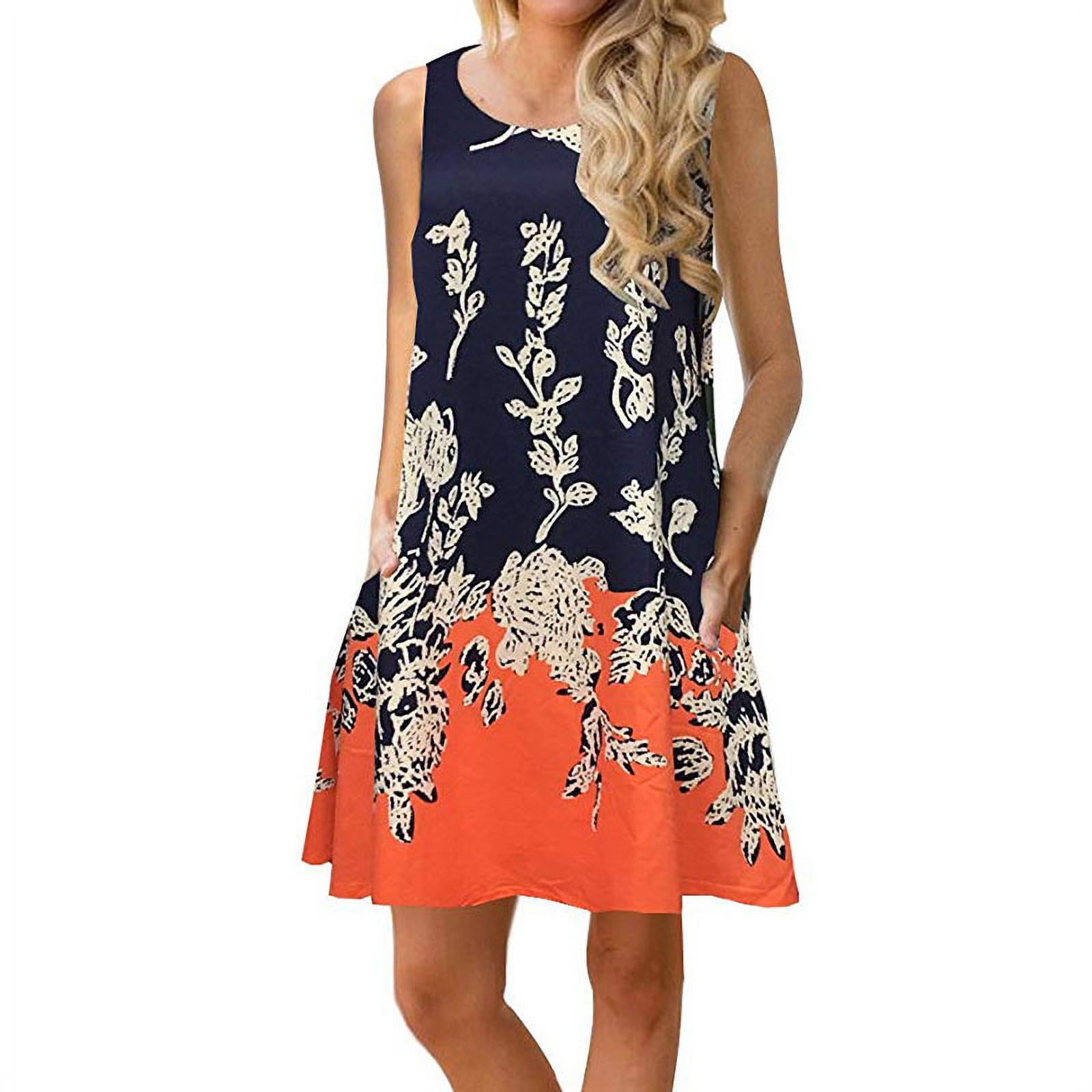 Womens Summer Dress Long Sleeveless Floral Printed Sundress Casual Swing Maxi Dress Classic Refined Dress Size S-2XL 
