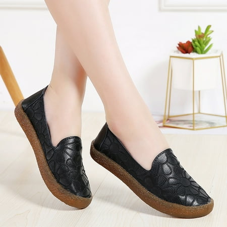 Xysaqa Women Flats Shoes  Women s Loafer Flat Ladies Fashion Solid Color Leather Embroidered Flower Shallow Round Head Flat Casual Shoes Casual Shoes for Women Office Womens Flats Savings!