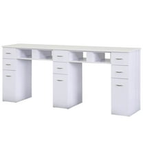 J&A Double Manicure Table Nail Station for Beauty Salon Furniture & Equipment, Granite Top & 4UV Hole, White