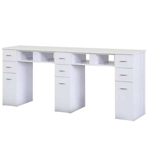 J&A Double Manicure Table Nail Station for Beauty Salon Furniture & Equipment, Granite Top & 4UV Hole, White