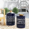 thumbnail image 3 of Navy Blue Outdoor Metal Side Table Set of 2 - Iron End Tables with Cutout Design for Patio, Garden & Living Room Five, 3 of 10