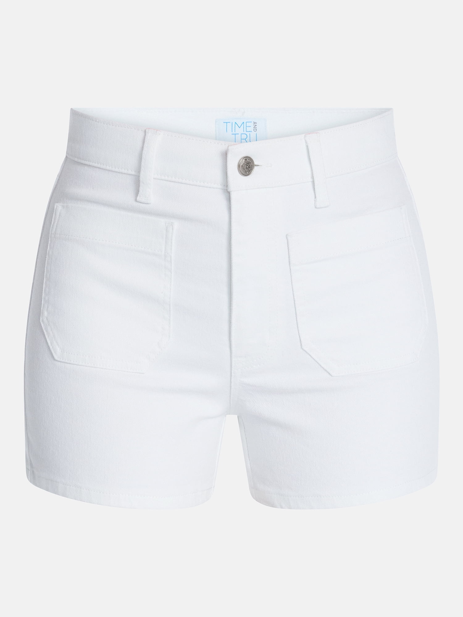 Time and Tru Women's High Rise Patch Pocket Denim Shorts, 4" Inseam, Sizes 0-20