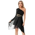 thumbnail image 3 of iEFiEL Womens One Shoulder Sequins Ballet Dance Dress Mesh Long Sleeve Dancewear Black XL, 3 of 8