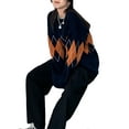 thumbnail image 4 of Seyurigaoka Women Argyle Print Sweater, Round Collar Long Sleeve Knitwear, 4 of 8