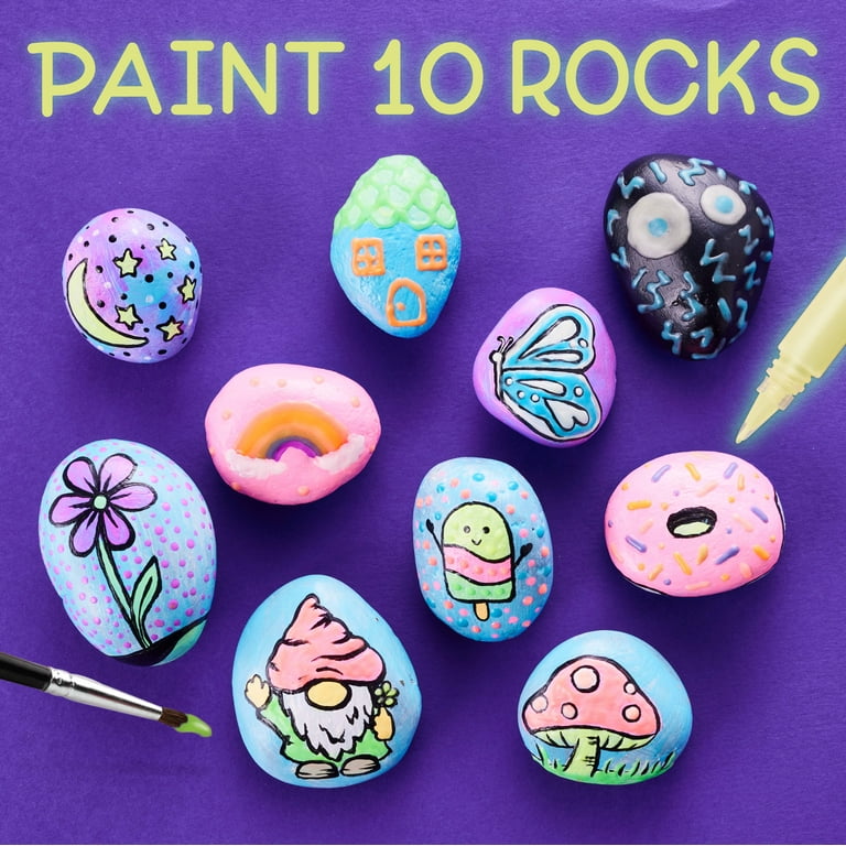 JOYIN 12 rock painting kit, 43 pcs arts and crafts for kids ages 6-8+, art  supplies with 18 paints (glow in the dark & metallic & s