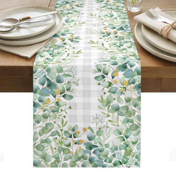 Eucalyptus Leaves Table Runner - 72 Inch Long, Kitchen Dining Table Runner Dresser Scarves, Summer Botanical Farmhouse Decor for Coffee Tables Wedding Party Banquet