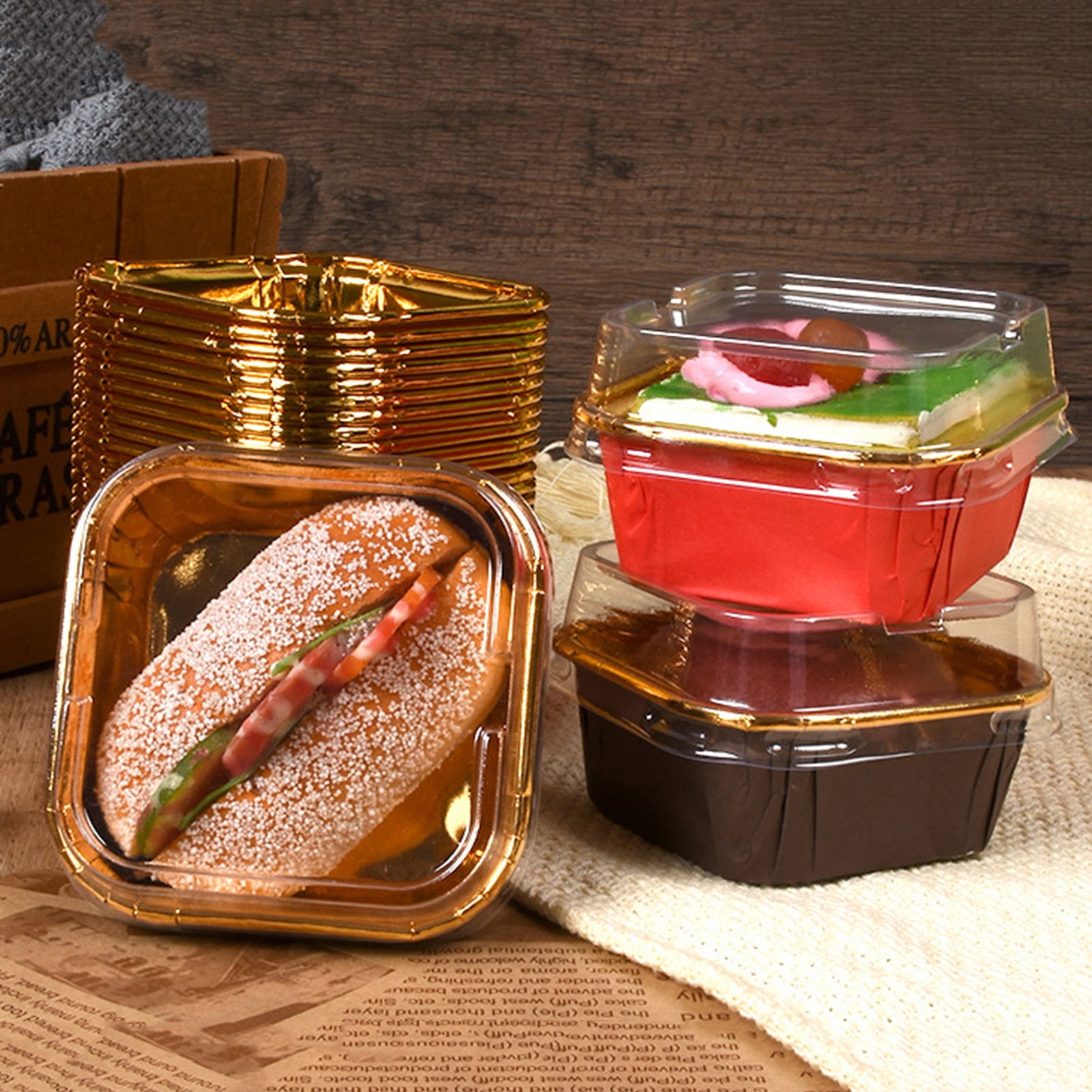 Cupcake Liners with lids, 50pcs Square Disposable Desserts Pan Baking