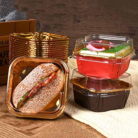 Cupcake Liners with lids, 50pcs Square Disposable Desserts Pan - Baking Cups with Lids, Muffin Liners, Custard Cake Cups, Catering Gathering Favor