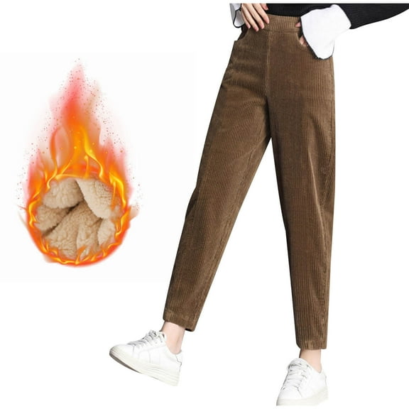 Chbgutlmr Womens Pants Elastic Waist Winter Warm Thick Pants Soft Comfy Fitting Tapered Leg Trousers