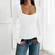thumbnail image 5 of Ropa de otoño para mujer,Blusa de mujer, manga larga, cuello redondo, encaje, informal, color liso, tela de imitación, para uso diario y en casa, sopatenor, 5 of 9