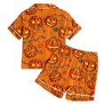 thumbnail image 6 of CONZONE Halloween Pajamas for Girls Pumpkin Pjs Set Hallowmas Jammies Short Sleeve Button Down Shirts Shorts 2 Piece Sleepwear Loungewear for Kids, 6 of 7
