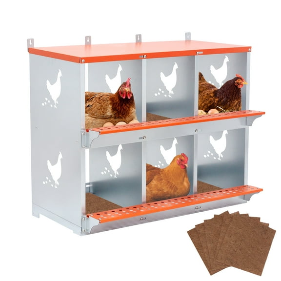 Chicken Nesting Boxes, 6 Compartment Metal Nesting Boxes Chicken Egg Laying Box for Hens/Ducks,Easy Egg Collection & Assembly, Orange