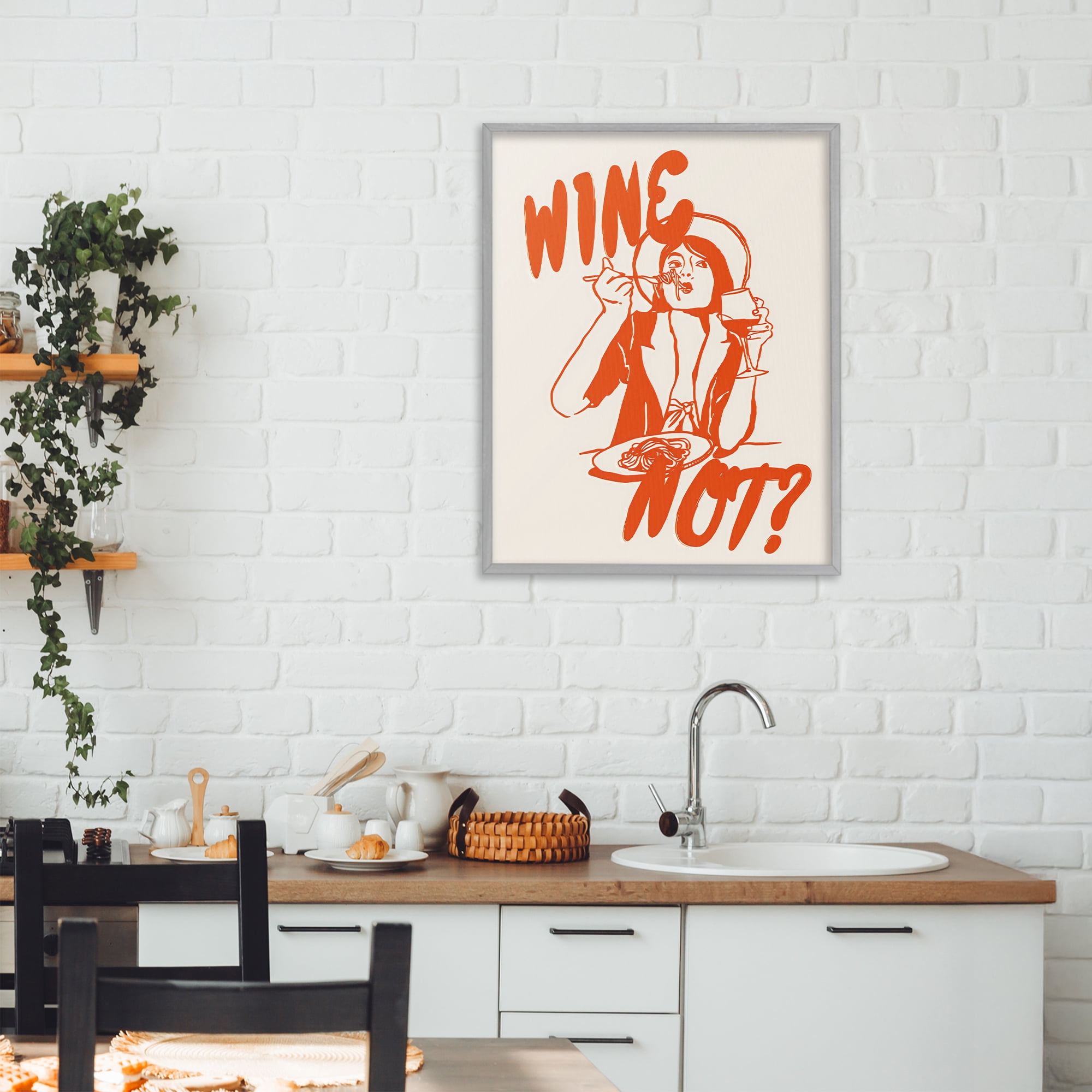 Stupell Industries Wine Not Retro Meal Time Gray Framed Giclee Art, design by The Prints Vibe