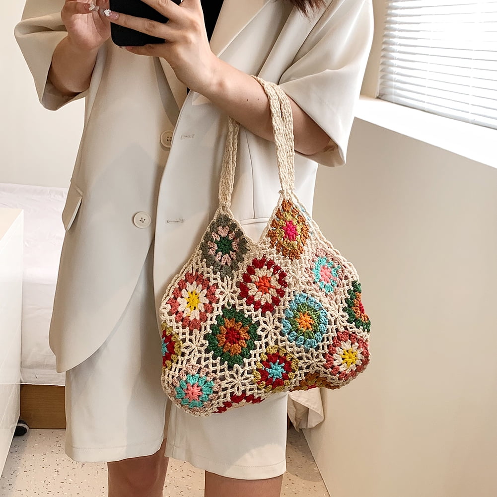 handmade crochet shoulder knit bag y2k Handbag for women lady Female lolita  crossbody mini nova side Satchel Bolsa Harajuku pink