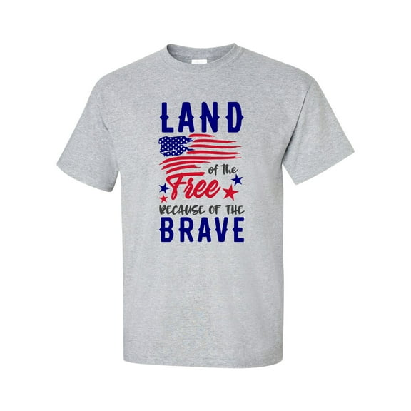 Land of the Free Because of the Brave Patriotic American 4th of July Short Sleeve T-shirt-Sports Grey-small
