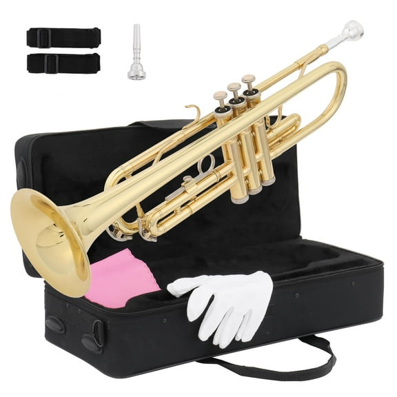 SamyoHome Beginner Brass Bb Trumpet with Case for Students School Band, Golden