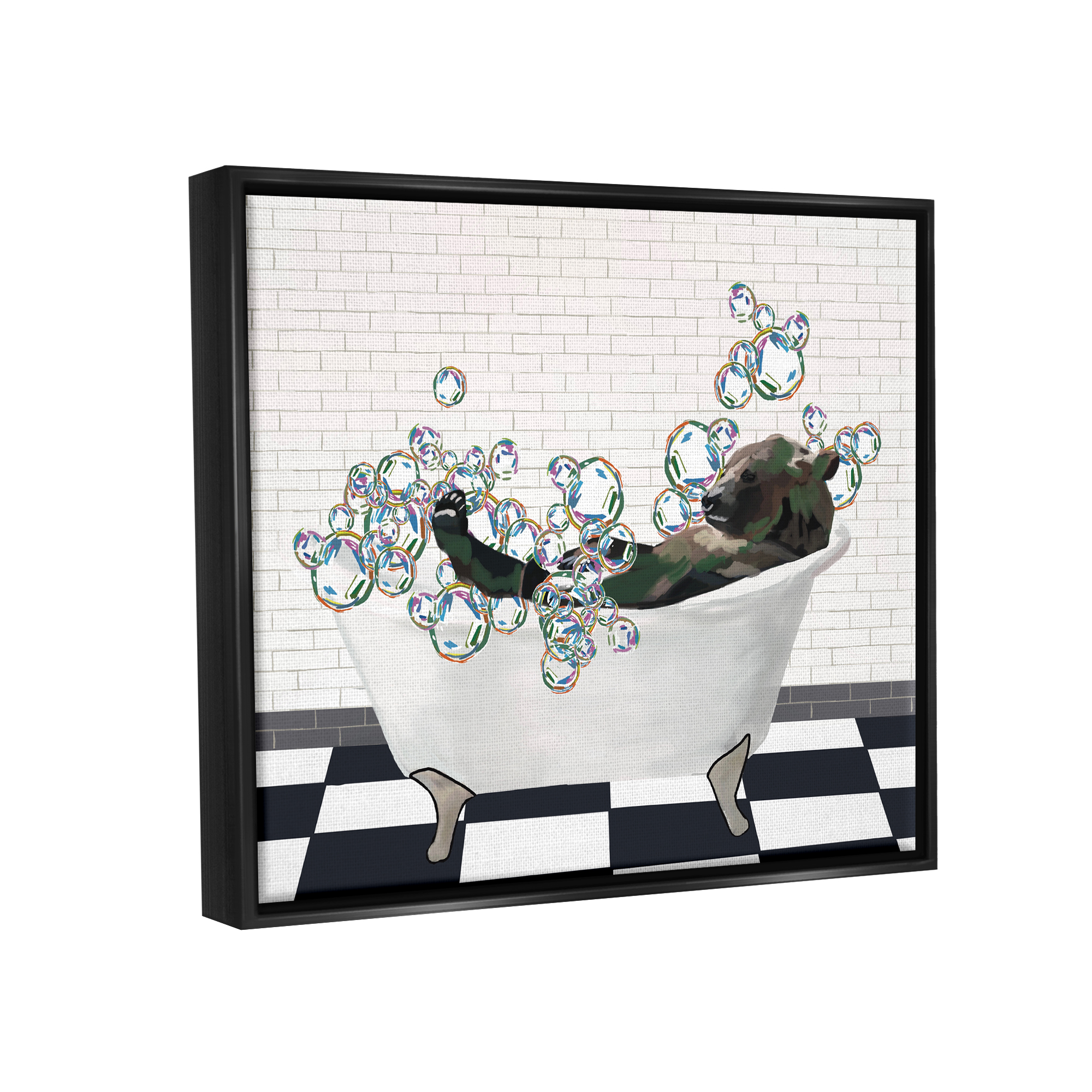 Stupell Industries Bear in Bubble Bath Animals & Insects Painting Black Floater Framed Art Print Wall Art, 31 x 25