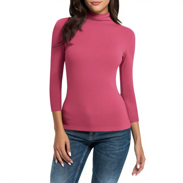 Daiosportswear Chandail Léger à Col Roulé à Manches Longues Premium pour Femmes Rose Vif m(m)
