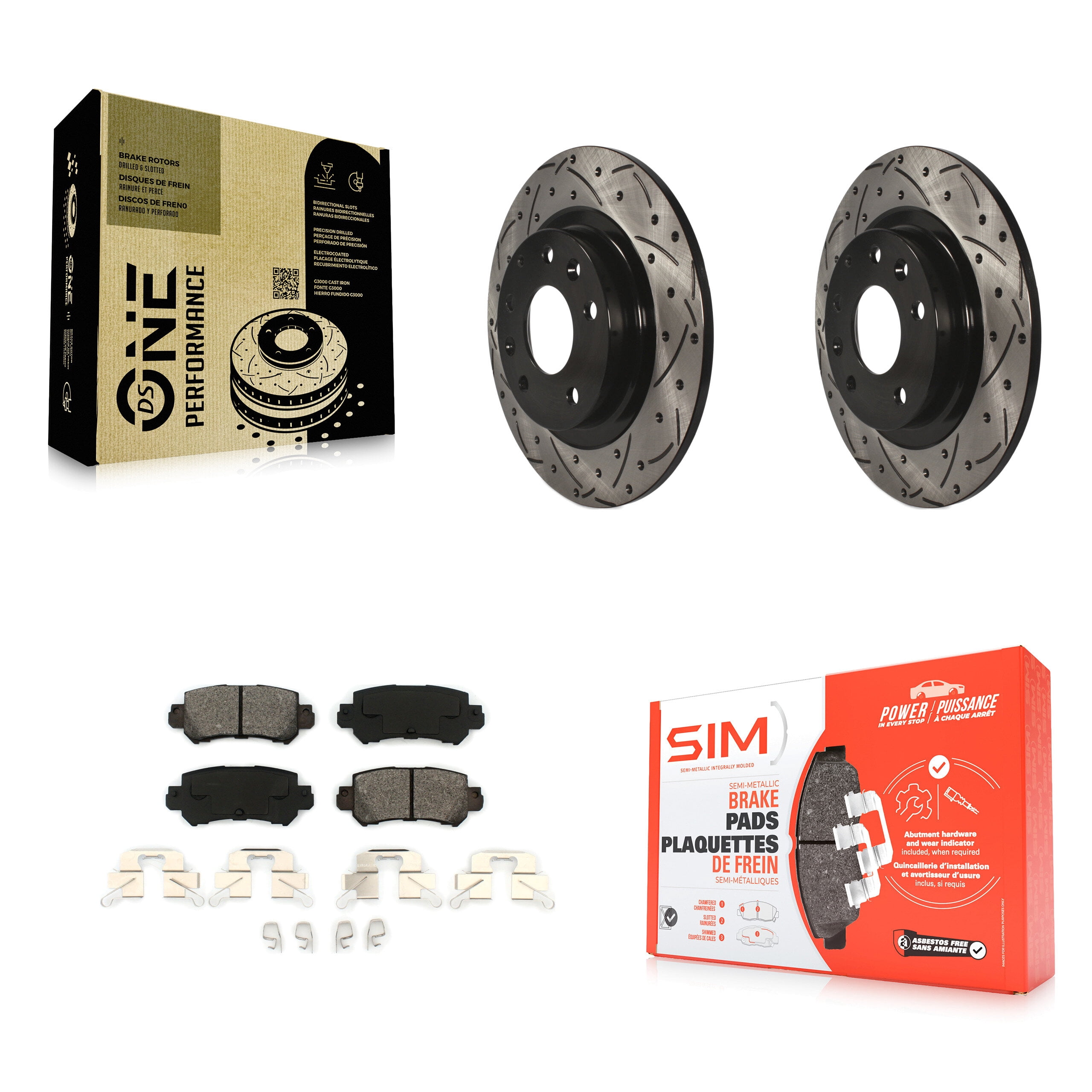 Transit Auto Rear Coated Drilled Slotted Disc Brake Rotors and Semi-Metallic Pads Kit for Car 2016-2018 Mazda CX-3 KDS-100495