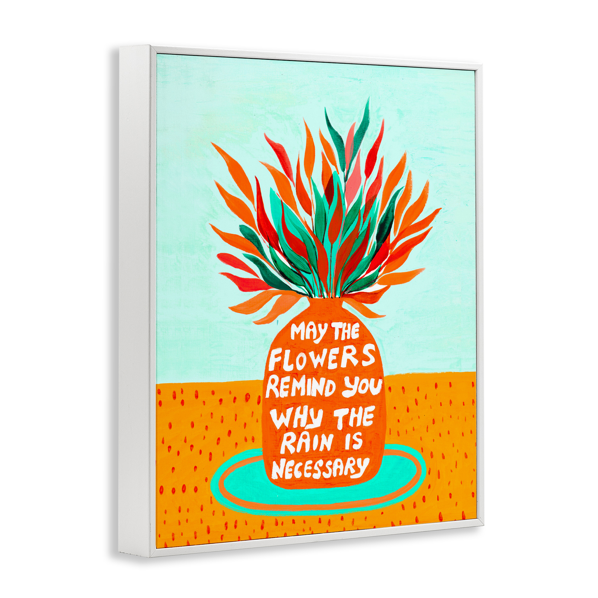Flowers Remind Rain Is Necessary White Framed Giclee Art, design by Nabeela Rumi