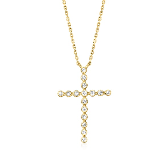 Ross-Simons 0.20 ct. t.w. Bezel-Set Lab-Grown Diamond Cross Necklace in 18kt Gold Over Sterling, Women's, Adult