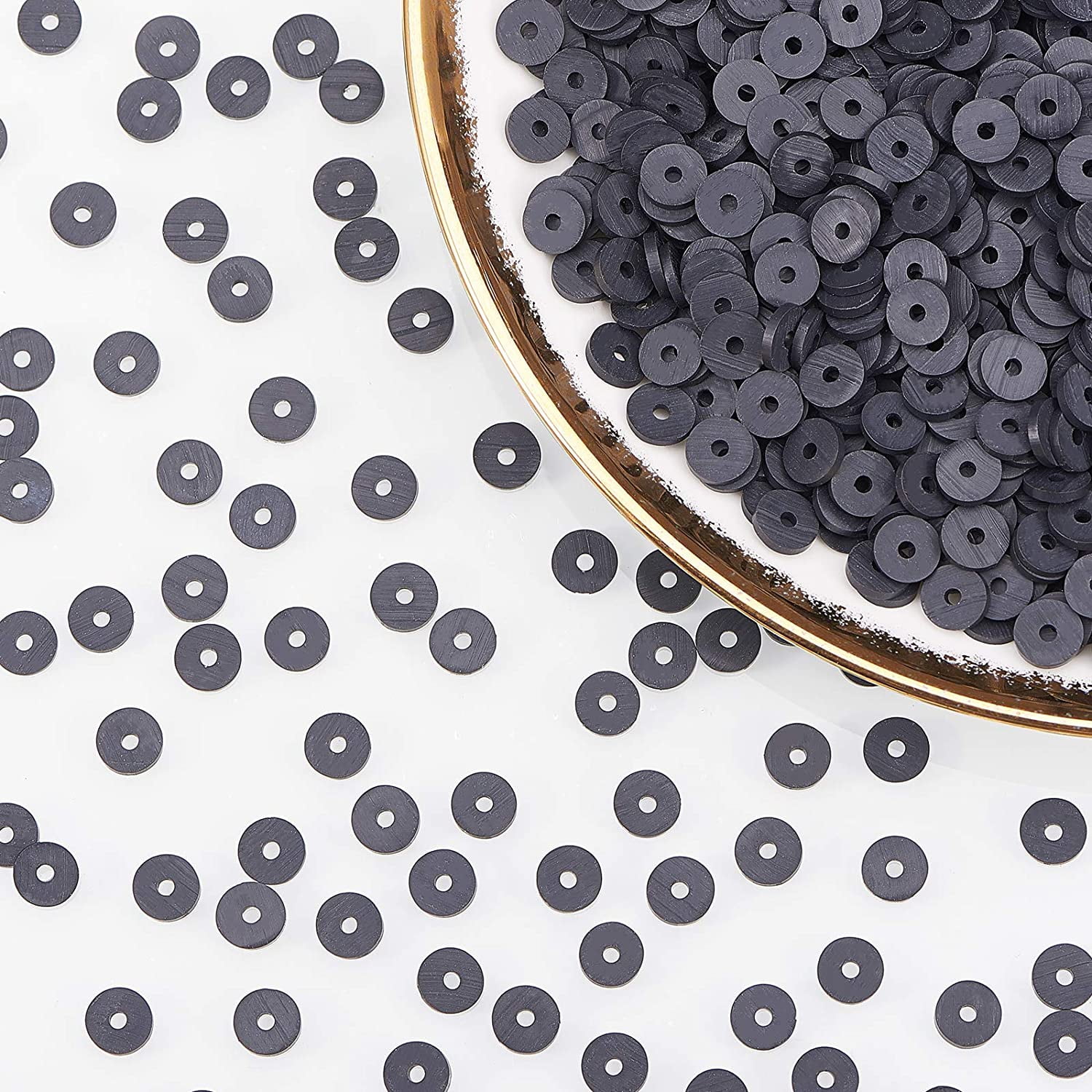Black Heishi Clay Beads 3000 Pcs 6mm Vinyl Disc Beads Flat Round Handmade  Polymer Clay Beads for Hawaiian Earring Choker Anklet Bracelet Necklace  Jewelry Making Halloween Decor 