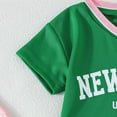 thumbnail image 5 of LIIPEE Girls Sports Outfits Summer Fashion Letter Printed V Neck Short Sleeve Tshirt Striped Pleated Skirt 2 Piece Set Child Leisure Running Playground Outfit,Green,9-12 Months, 5 of 9