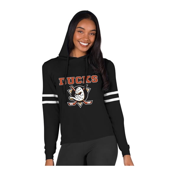 Women's Concepts Sport Black Anaheim Ducks Marathon Long-Sleeve Hooded T-Shirt