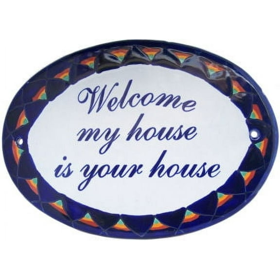 Peacock Talavera Ceramic House Plaque. Welcome my house is your house