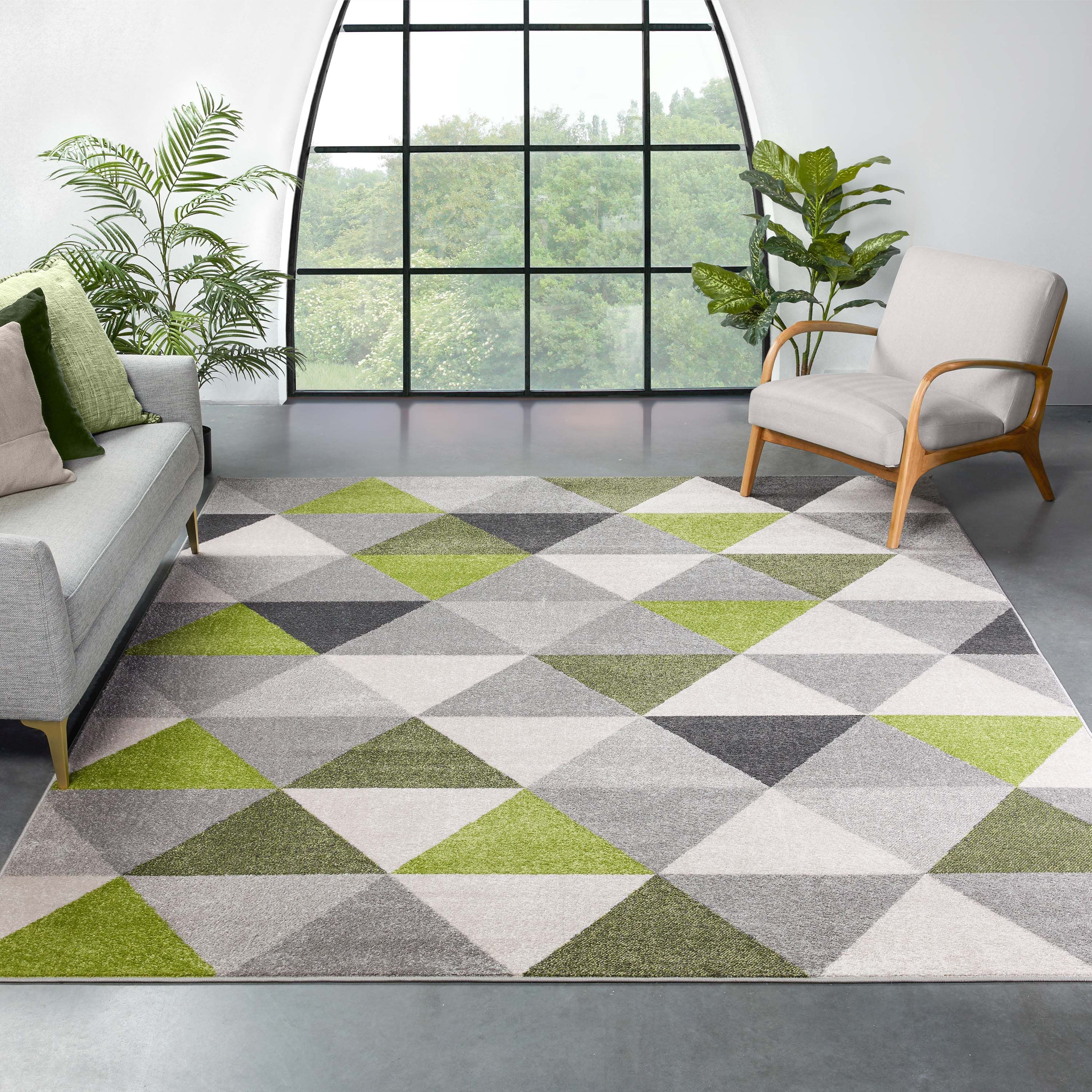 Area Rug Soft Shed Free Easy to Clean Stain Resistant 33 x 5 ft Isometry Gold gray Modern Geometric Triangle Pattern 150 x 210 cm 
