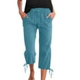 thumbnail image 4 of Hauaitttt Women's Solid Color Drawstring Cropped Linen Pants Casual Capri TrousersTrousers Women Casual Pants Winter Womens Elastic Belted High Waist Casual Loose Long Pants with Pocket Track Pants, 4 of 9