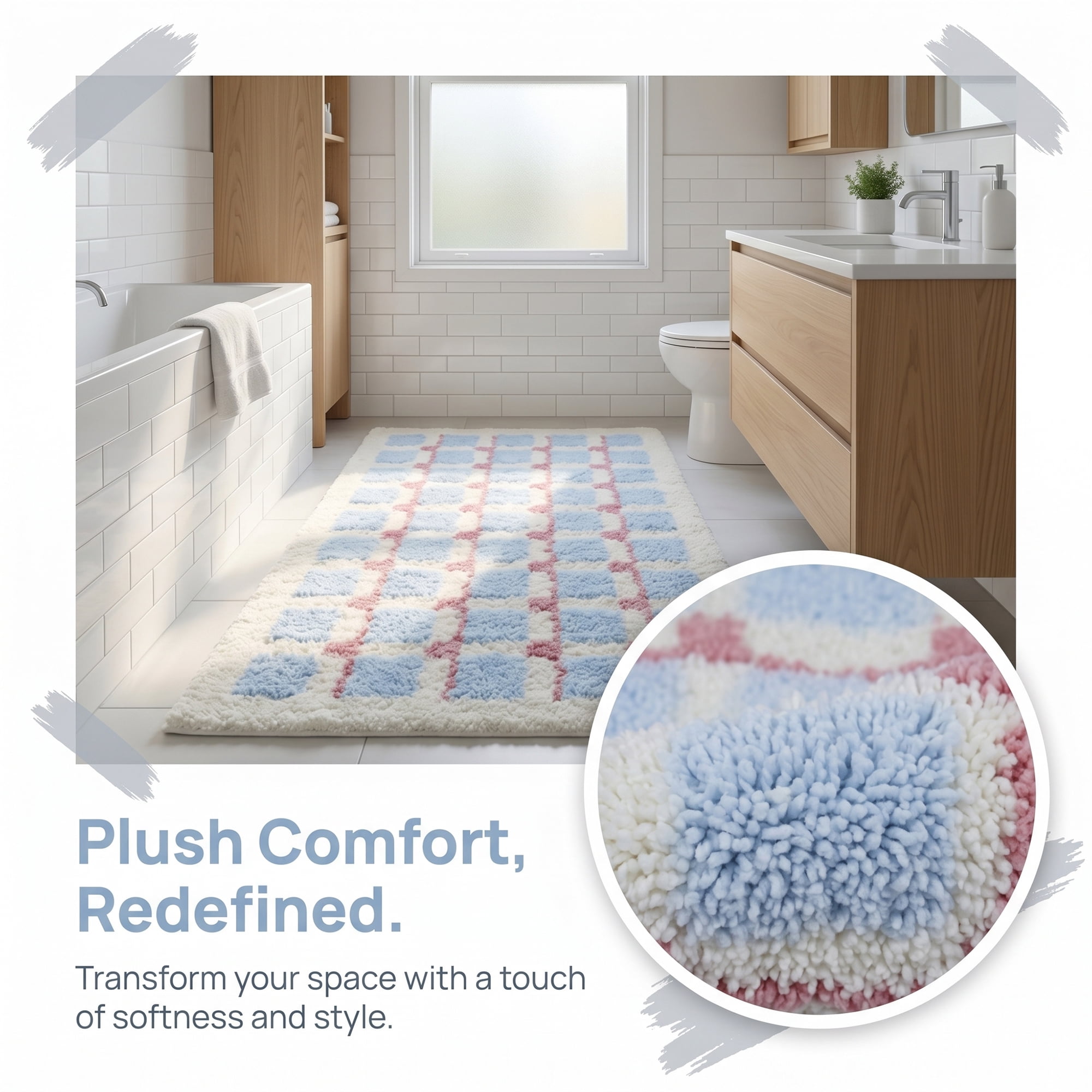 Unique Bargains Geometric Runner Rug Shaggy Bedside Non-Slip Hallway Carpet Light Blue