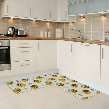 

Kitchen Mats for Floor 2 Piece - Cute Cartoon Bees Funny Anti Fatigue Mats for Kitchen Floor Kitchen Rugs Non Slip Washable Mat for Home Kitchen Decor