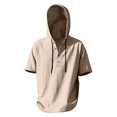 thumbnail image 5 of Yaoyar Mens Hooded Linen Outfits 2 Piece Short Sleeve Hoodie Henley Shirt And Beach Shorts Set Casual Summer Matching Set, 5 of 9
